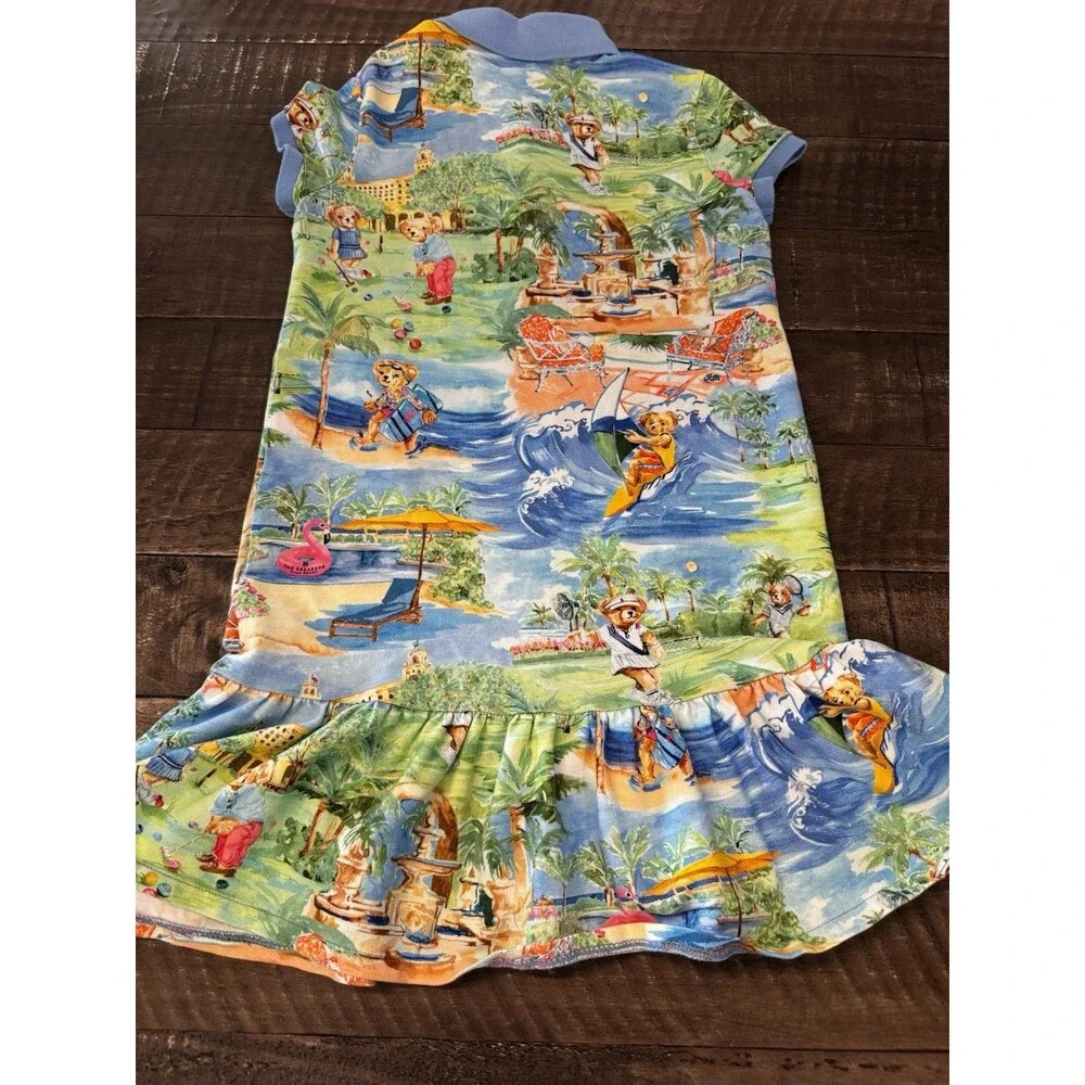 Polo Ralph Lauren Girls M 8-10 Polo Bear The Breakers Palm Beach Golf Dress